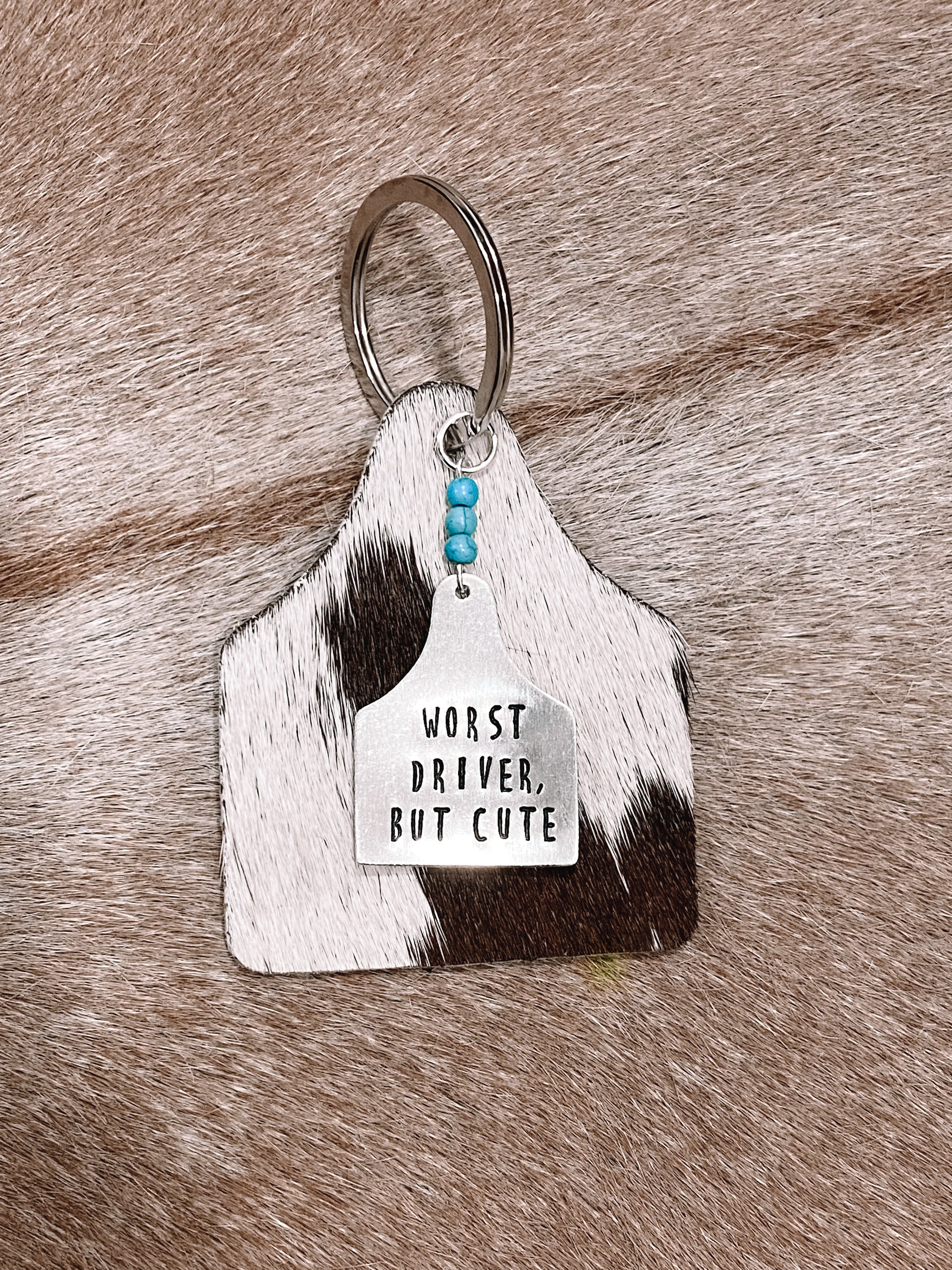 Worst Driver But Cute Cowhide Keychain